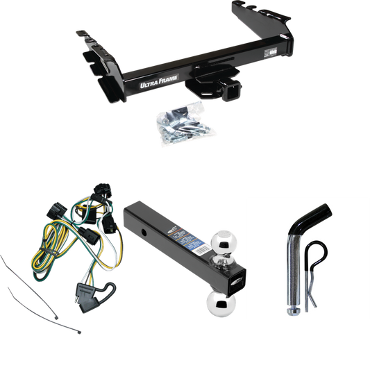 Fits 1995-2002 Dodge Ram 2500 Trailer Hitch Tow PKG w/ 4-Flat Wiring Harness + Dual Ball Ball Mount 2" & 2-5/16" Trailer Balls + Pin/Clip By Draw-Tite