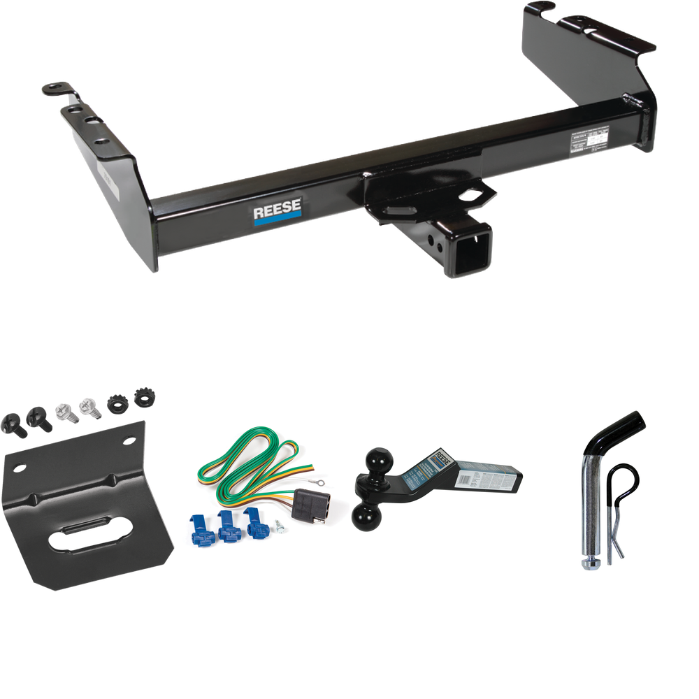 Fits 1994-1994 Dodge Ram 2500 Trailer Hitch Tow PKG w/ 4-Flat Wiring Harness + Dual Ball Ball Mount 2" & 2-5/16" Trailer Balls + Pin/Clip +  Wiring Bracket By Reese Towpower