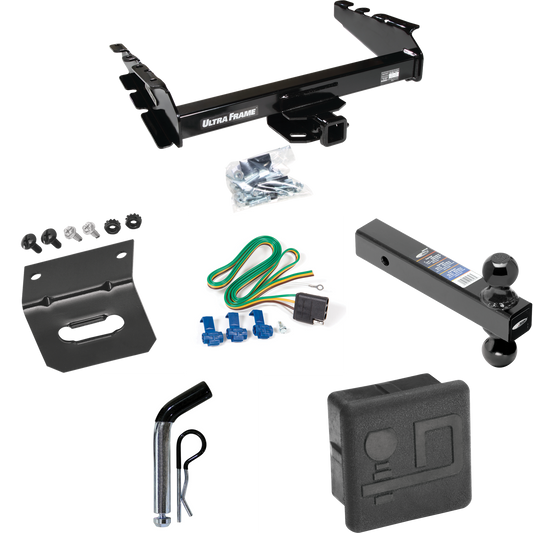 Fits 1994-1994 Dodge Ram 3500 Trailer Hitch Tow PKG w/ 4-Flat Wiring Harness + Dual Ball Ball Mount 2" & 2-5/16" Trailer Balls + Pin/Clip + Hitch Cover + Wiring Bracket By Draw-Tite