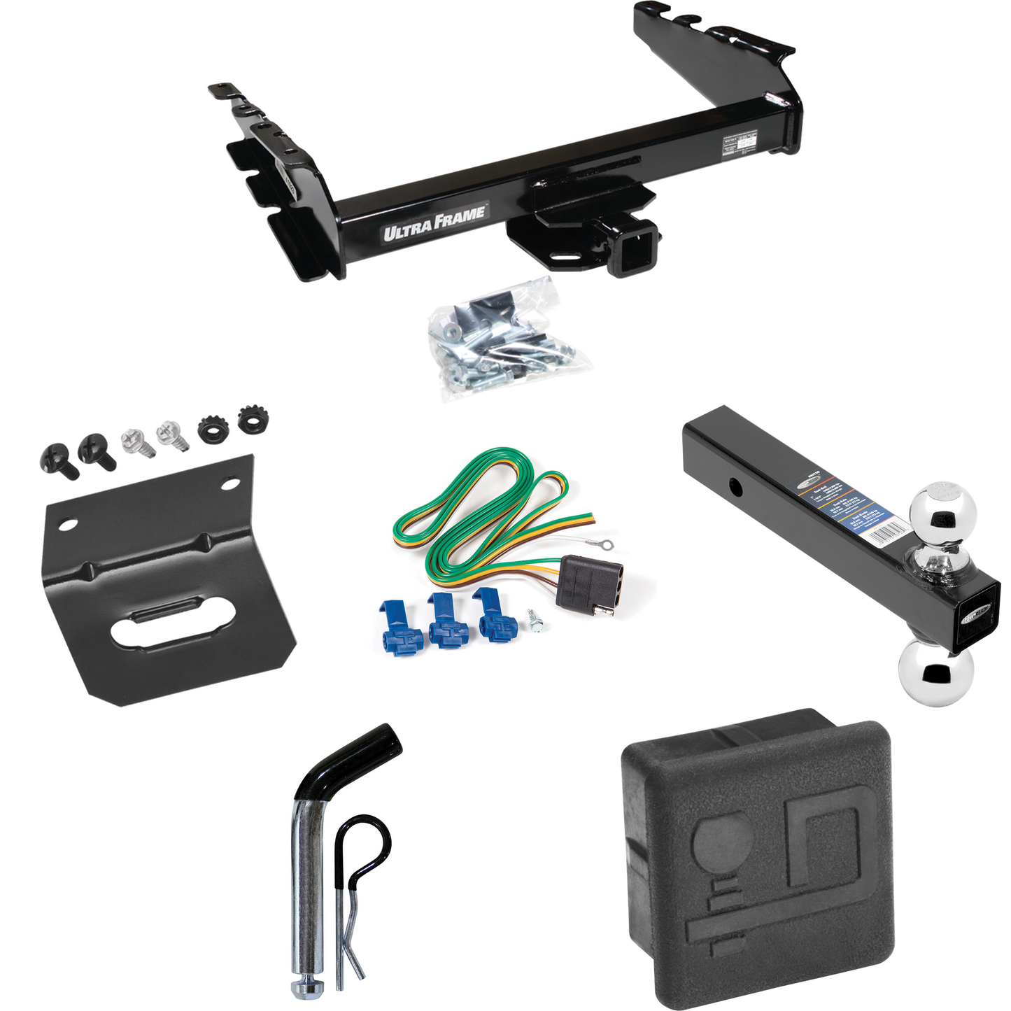 Fits 1994-1994 Dodge Ram 1500 Trailer Hitch Tow PKG w/ 4-Flat Wiring Harness + Dual Ball Ball Mount 2" & 2-5/16" Trailer Balls + Pin/Clip + Hitch Cover + Wiring Bracket By Draw-Tite