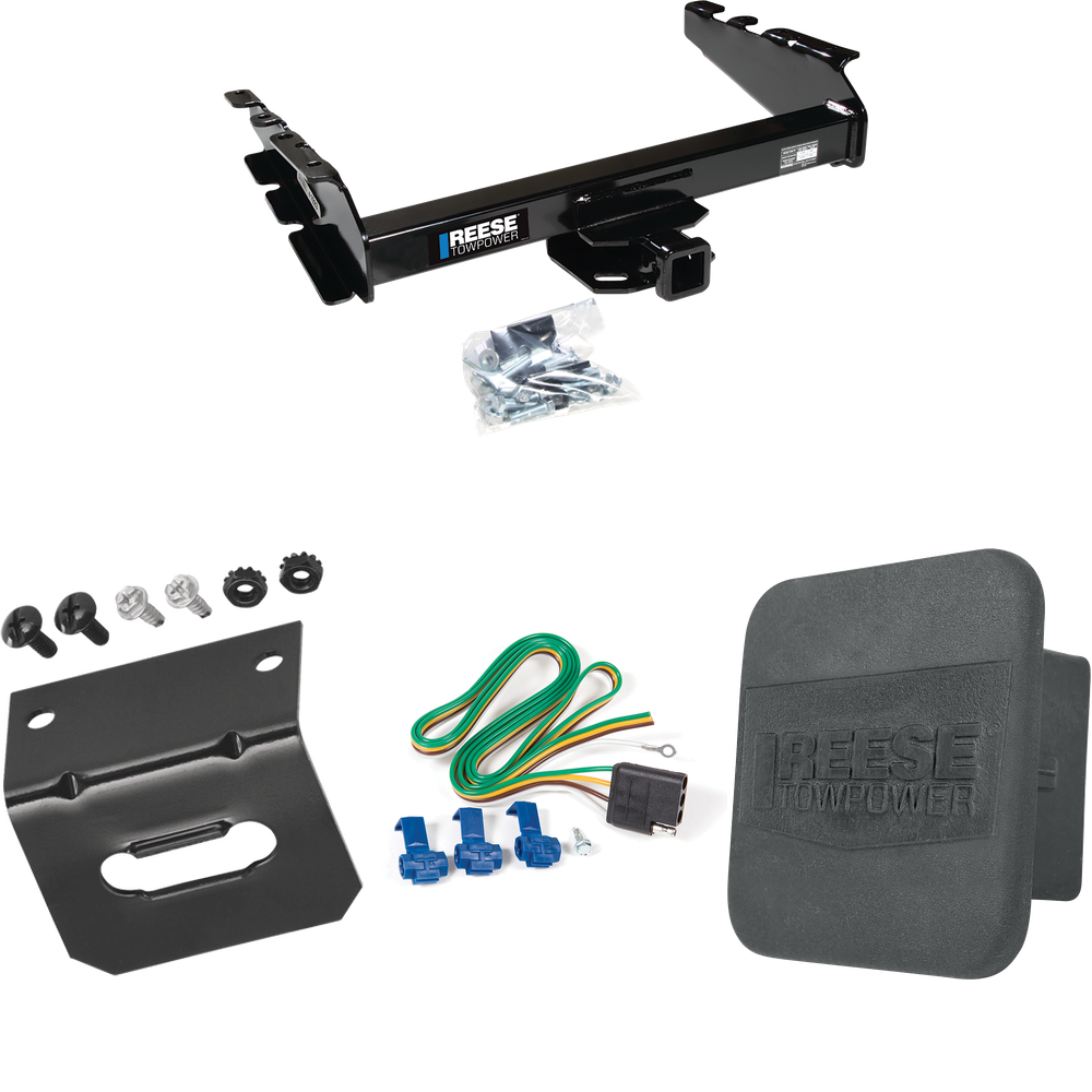 Se adapta al paquete de remolque con enganche para remolque Dodge Ram 3500 1994-1994 con arnés de cableado plano de 4 + cubierta de enganche + soporte de cableado de Reese Towpower