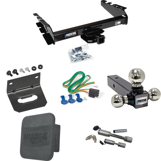 Fits 1994-1994 Dodge Ram 3500 Trailer Hitch Tow PKG w/ 4-Flat Wiring Harness + Triple Ball Ball Mount 1-7/8" & 2" & 2-5/16" Trailer Balls + Dual Hitch & Coupler Locks + Hitch Cover + Wiring Bracket By Reese Towpower