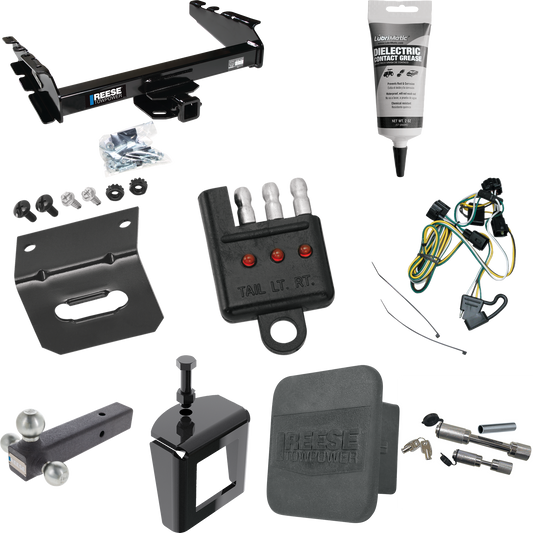 Fits 1995-2001 Dodge Ram 1500 Trailer Hitch Tow PKG w/ 4-Flat Wiring Harness + Triple Ball Ball Mount 1-7/8" & 2" & 2-5/16" Trailer Balls + Dual Hitch & Coupler Locks + Hitch Cover + Wiring Bracket + Wiring Tester + Electric Grease + Anti Rattle Devi