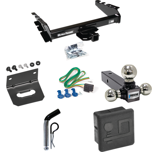 Fits 1994-1994 Dodge Ram 3500 Trailer Hitch Tow PKG w/ 4-Flat Wiring Harness + Triple Ball Ball Mount 1-7/8" & 2" & 2-5/16" Trailer Balls + Pin/Clip + Hitch Cover + Wiring Bracket By Draw-Tite