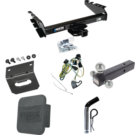 Fits 1995-2002 Dodge Ram 3500 Trailer Hitch Tow PKG w/ 4-Flat Wiring Harness + Triple Ball Ball Mount 1-7/8" & 2" & 2-5/16" Trailer Balls + Pin/Clip + Hitch Cover + Wiring Bracket By Reese Towpower