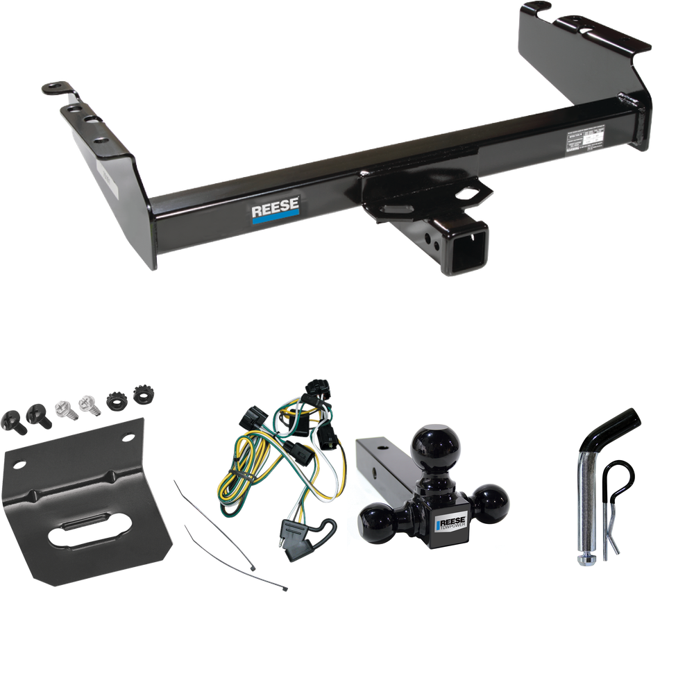 Fits 1995-2002 Dodge Ram 2500 Trailer Hitch Tow PKG w/ 4-Flat Wiring Harness + Triple Ball Ball Mount 1-7/8" & 2" & 2-5/16" Trailer Balls + Pin/Clip + Wiring Bracket By Reese Towpower