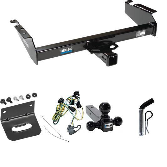 Fits 1995-2002 Dodge Ram 2500 Trailer Hitch Tow PKG w/ 4-Flat Wiring Harness + Triple Ball Ball Mount 1-7/8" & 2" & 2-5/16" Trailer Balls + Pin/Clip + Wiring Bracket By Reese Towpower