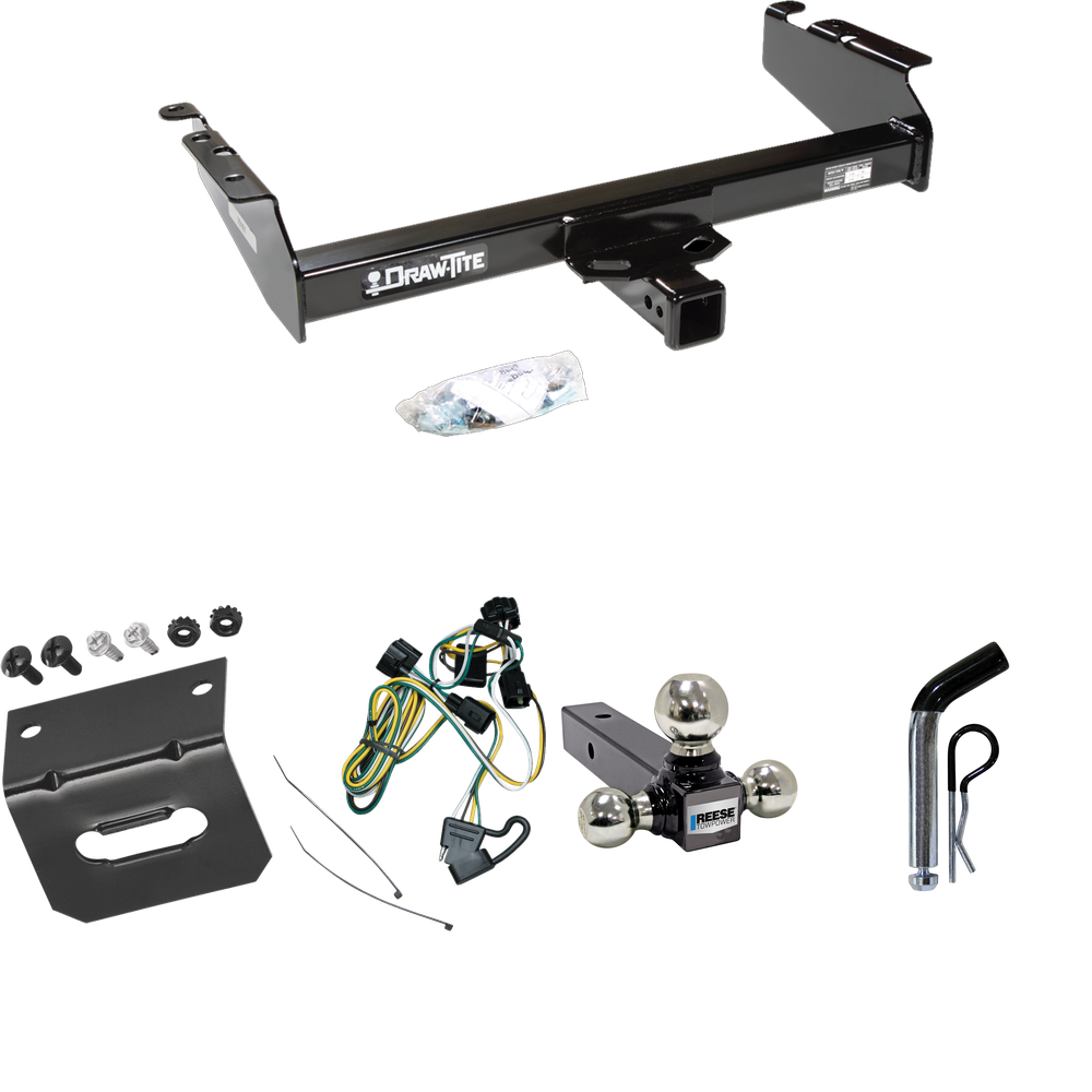 Fits 1995-2002 Dodge Ram 3500 Trailer Hitch Tow PKG w/ 4-Flat Wiring Harness + Triple Ball Ball Mount 1-7/8" & 2" & 2-5/16" Trailer Balls + Pin/Clip + Wiring Bracket By Draw-Tite