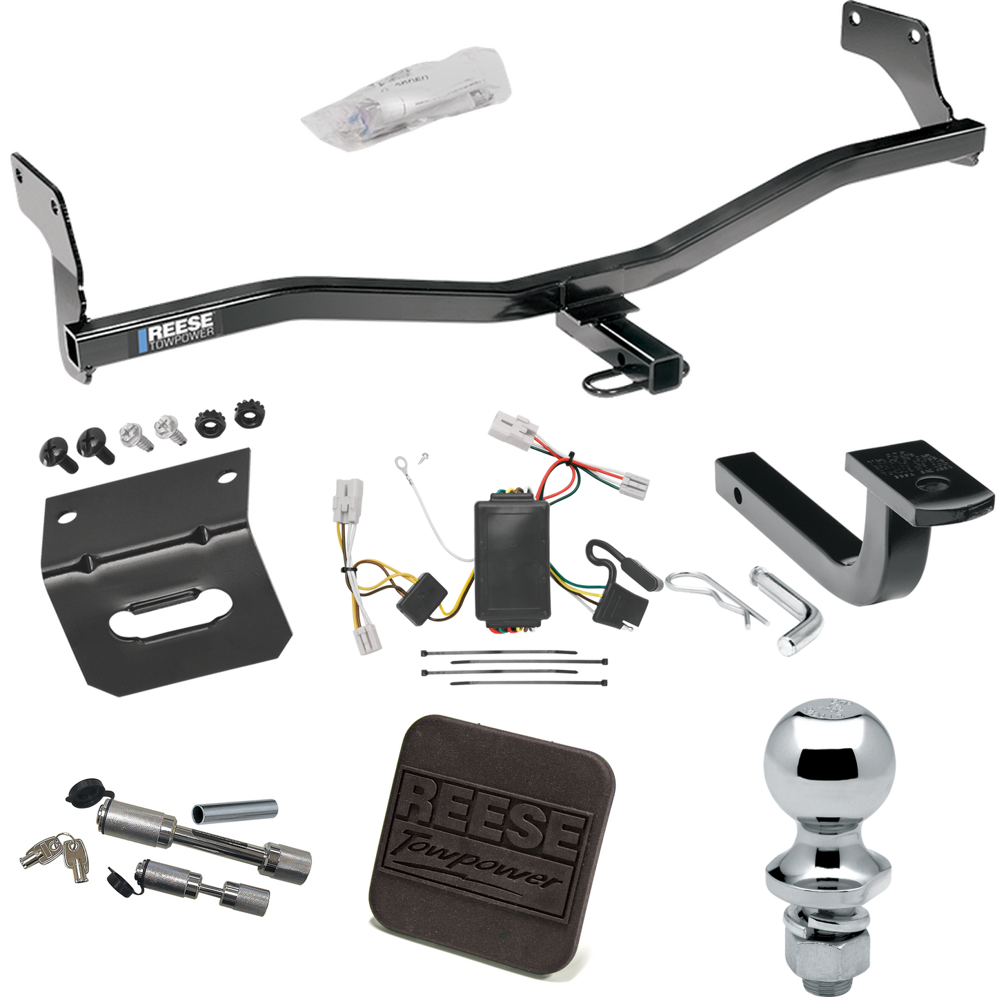 Fits 2009-2012 Hyundai Elantra Trailer Hitch Tow PKG w/ 4-Flat Wiring Harness + Draw-Bar + 1-7/8" Ball + Wiring Bracket + Hitch Cover + Dual Hitch & Coupler Locks (For Touring Models) By Reese Towpower