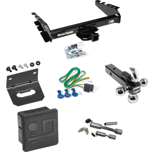 Fits 1994-1994 Dodge Ram 2500 Trailer Hitch Tow PKG w/ 4-Flat Wiring Harness + Triple Ball Ball Mount 1-7/8" & 2" & 2-5/16" Trailer Balls w/ Tow Hook + Dual Hitch & Coupler Locks + Hitch Cover + Wiring Bracket By Draw-Tite