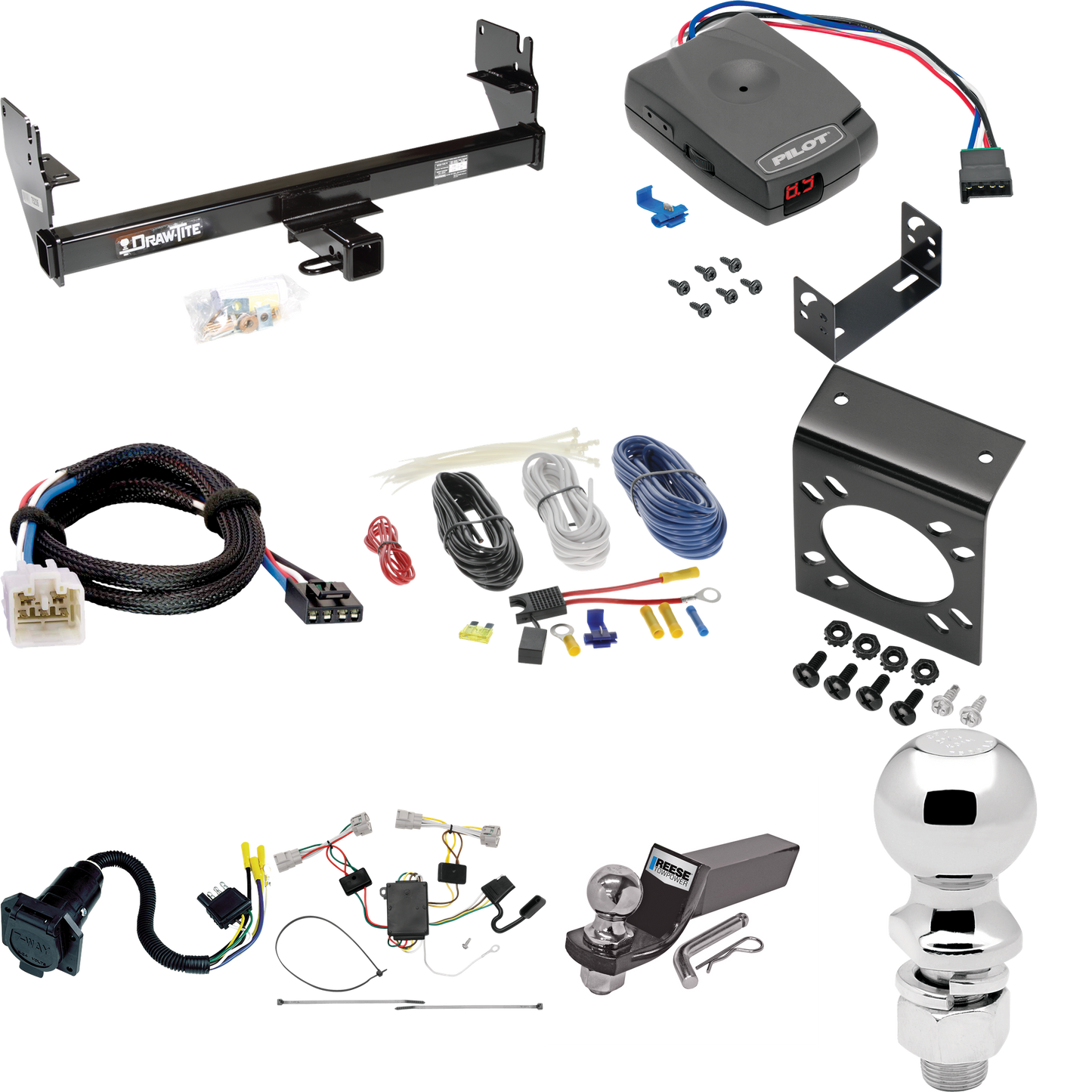 Se adapta al paquete de enganche de remolque Toyota Tacoma 2005-2015 con control de freno piloto Pro Series + adaptador BC Plug &amp; Play + cableado RV de 7 vías + soporte de bola y caída de 2" y 2-5/16" (excluye: modelos X-Runner ) Por Draw-Tite