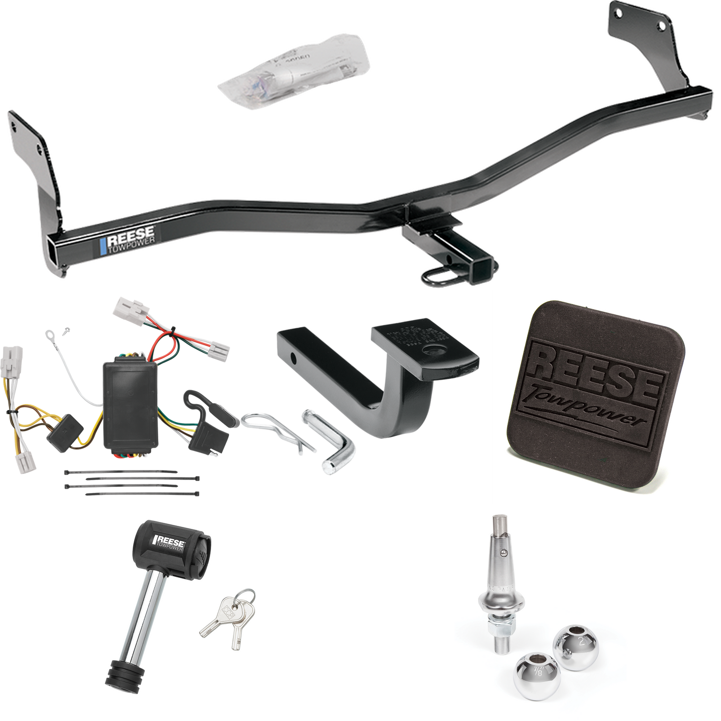 Fits 2009-2012 Hyundai Elantra Trailer Hitch Tow PKG w/ 4-Flat Wiring Harness + Draw-Bar + Interchangeable 1-7/8" & 2" Balls + Hitch Cover + Hitch Lock (For Touring Models) By Reese Towpower