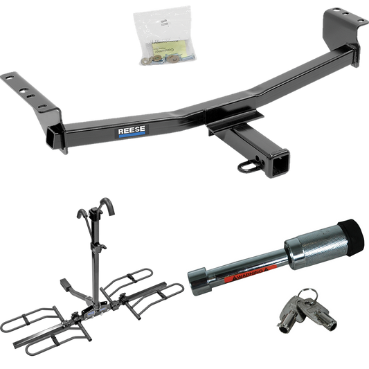 Fits 2014-2014 Nissan Rogue Select Trailer Hitch Tow PKG w/ 2 Bike Plaform Style Carrier Rack + Hitch Lock By Reese Towpower