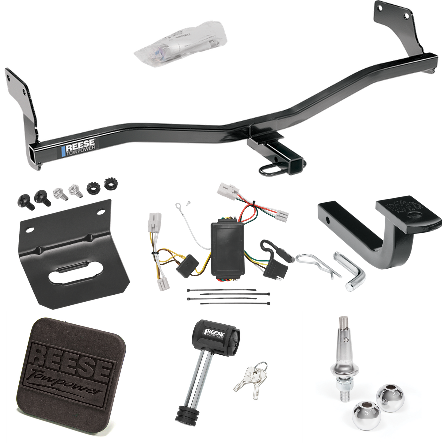 Fits 2009-2012 Hyundai Elantra Trailer Hitch Tow PKG w/ 4-Flat Wiring Harness + Draw-Bar + Interchangeable 1-7/8" & 2" Balls + Wiring Bracket + Hitch Cover + Hitch Lock (For Touring Models) By Reese Towpower