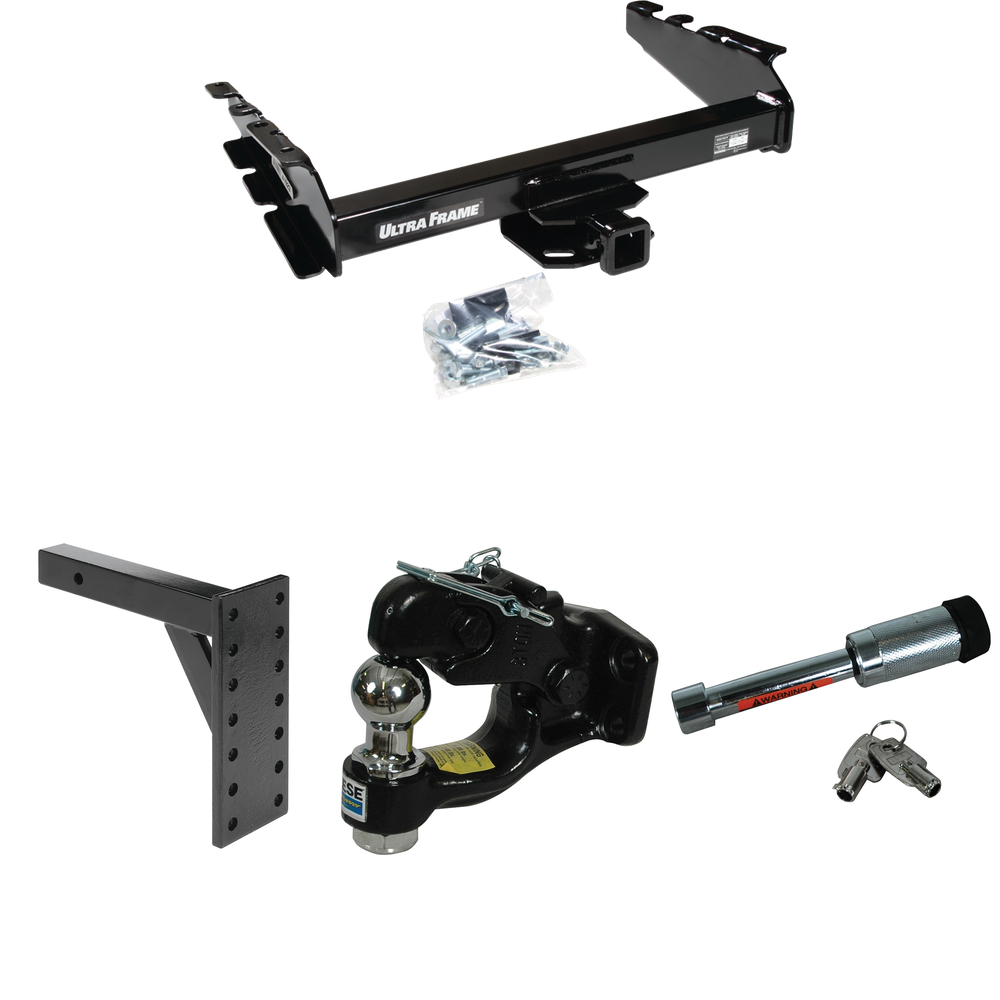 Fits 1994-2002 Dodge Ram 3500 Trailer Hitch Tow PKG w/ 7 Hole Pintle Hook Mounting Plate + Pintle Hook & 1-7/8" Ball Combination + Hitch Lock By Draw-Tite