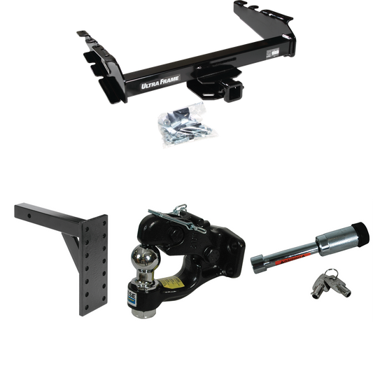 Fits 1994-2002 Dodge Ram 3500 Trailer Hitch Tow PKG w/ 7 Hole Pintle Hook Mounting Plate + Pintle Hook & 1-7/8" Ball Combination + Hitch Lock By Draw-Tite