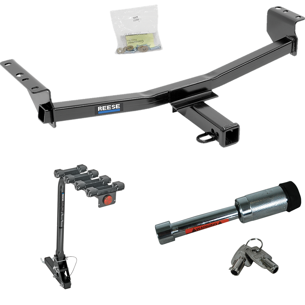 Fits 2014-2014 Nissan Rogue Select Trailer Hitch Tow PKG w/ 4 Bike Carrier Rack + Hitch Lock By Reese Towpower