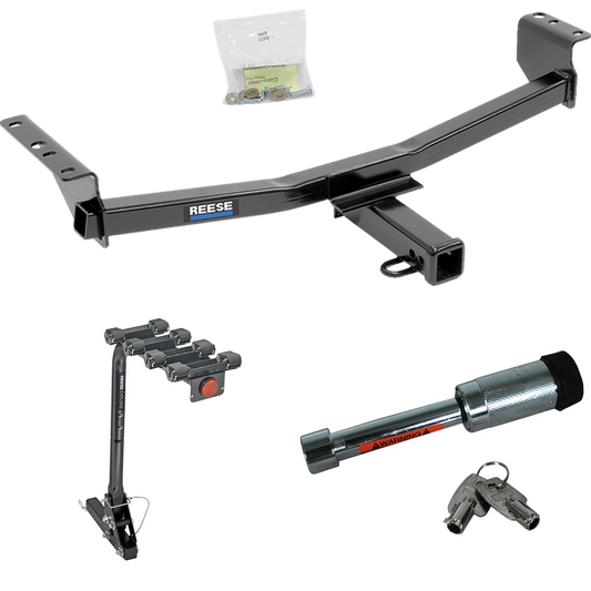 Fits 2014-2014 Nissan Rogue Select Trailer Hitch Tow PKG w/ 4 Bike Carrier Rack + Hitch Lock By Reese Towpower