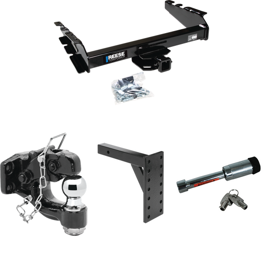 Fits 1994-2001 Dodge Ram 1500 Trailer Hitch Tow PKG w/ 7 Hole Pintle Hook Mounting Plate + Pintle Hook & 2" Ball Combination + Hitch Lock By Reese Towpower