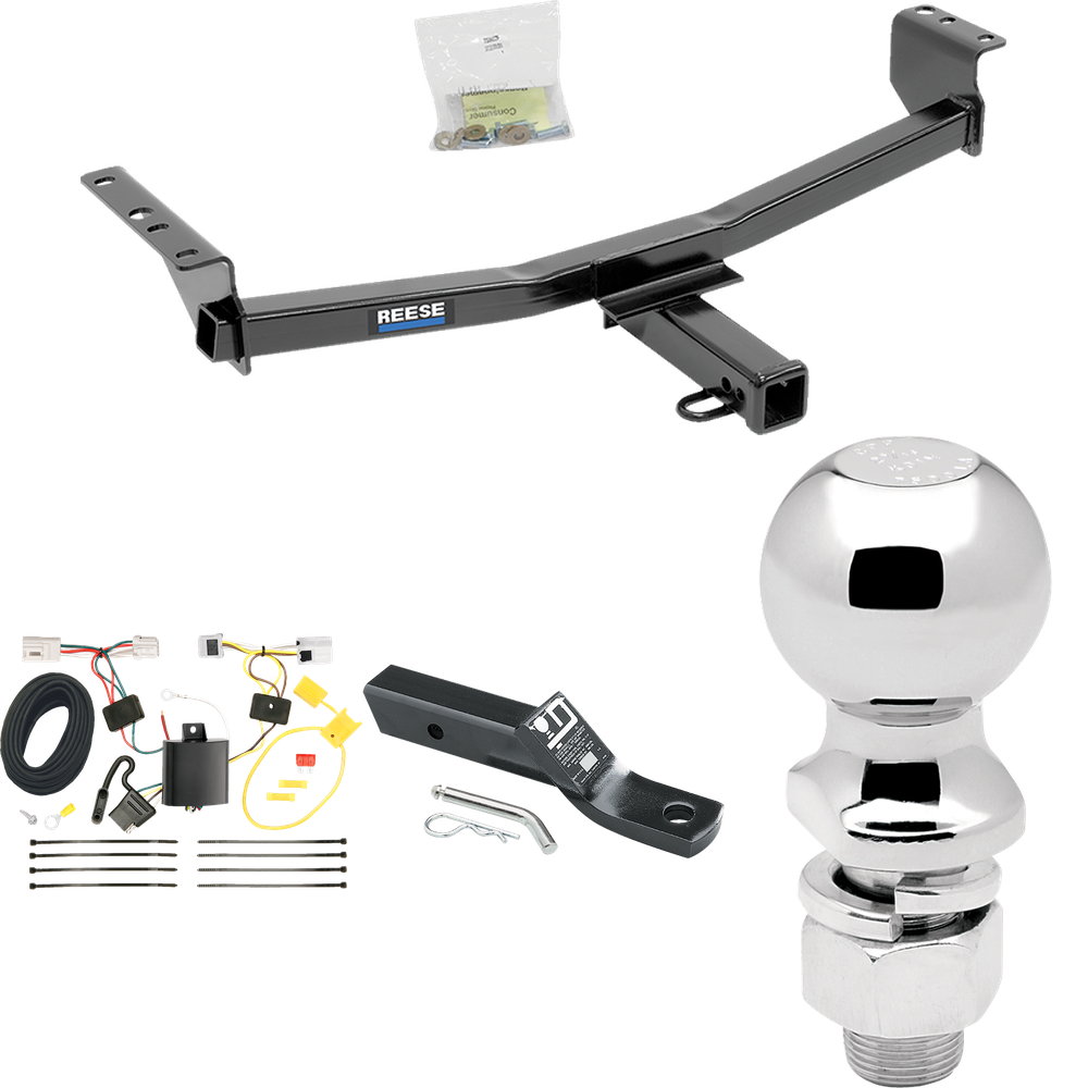 Fits 2008-2013 Nissan Rogue Trailer Hitch Tow PKG w/ 4-Flat Wiring + Ball Mount w/ 2" Drop + 2-5/16" Ball (Excludes: Krom Models) By Reese Towpower