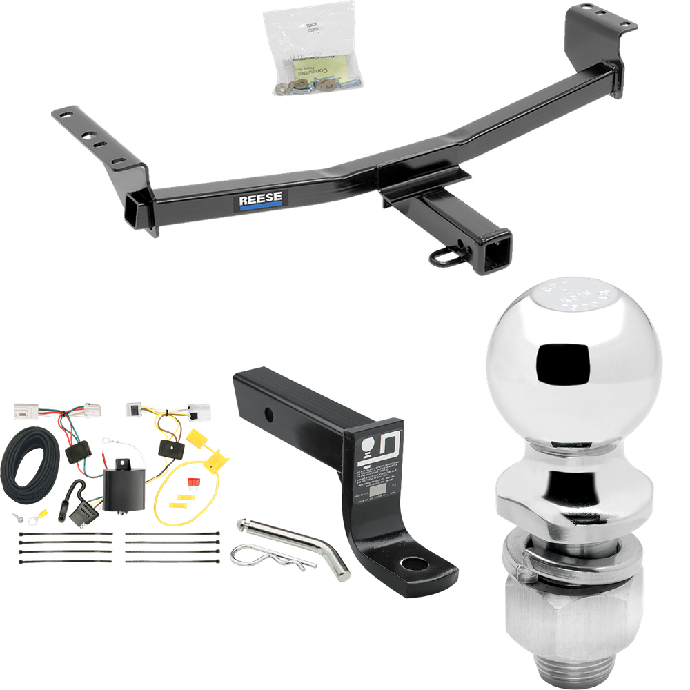 Fits 2008-2013 Nissan Rogue Trailer Hitch Tow PKG w/ 4-Flat Wiring + Ball Mount w/ 4" Drop + 2" Ball (Excludes: Krom Models) By Reese Towpower