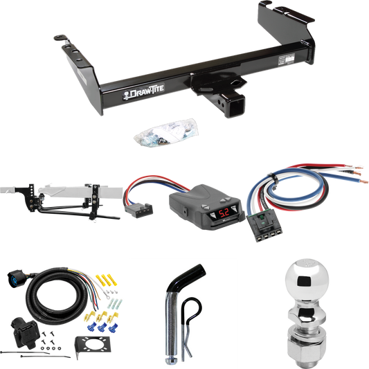 Fits 1994-1994 Dodge Ram 3500 Trailer Hitch Tow PKG w/ 8K Round Bar Weight Distribution Hitch w/ 2-5/16" Ball + 2" Ball + Pin/Clip + Tekonsha Brakeman IV Brake Control + Generic BC Wiring Adapter + 7-Way RV Wiring By Draw-Tite