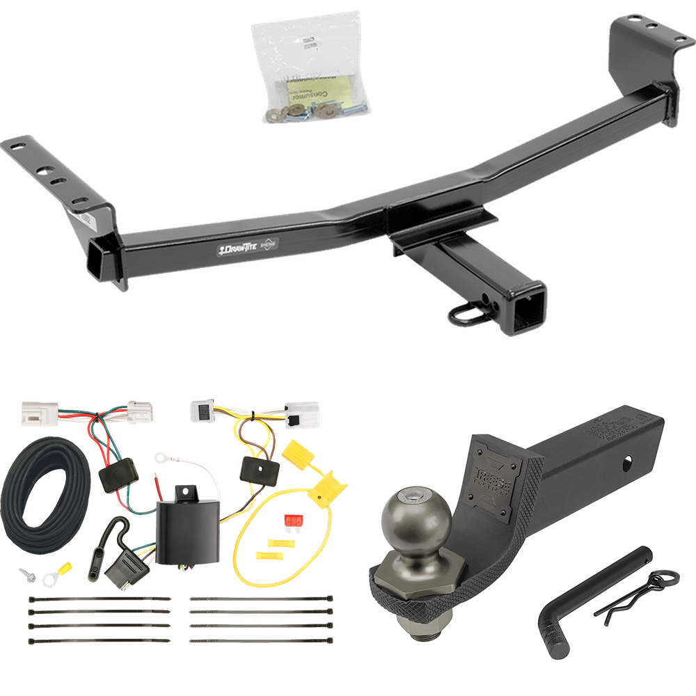 Fits 2008-2013 Nissan Rogue Trailer Hitch Tow PKG w/ 4-Flat Wiring + Interlock Tactical Starter Kit w/ 2" Drop & 2" Ball (Excludes: Krom Models) By Draw-Tite