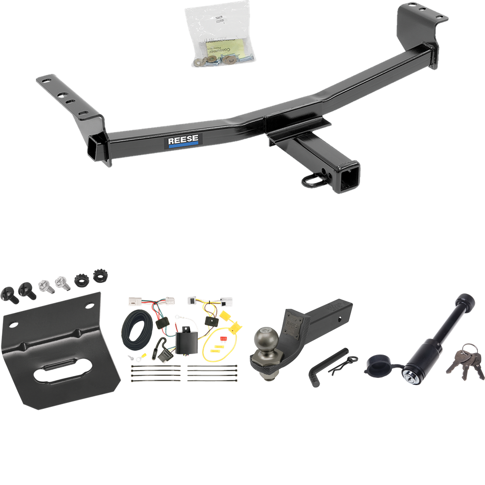 Fits 2008-2013 Nissan Rogue Trailer Hitch Tow PKG w/ 4-Flat Wiring + Interlock Tactical Starter Kit w/ 2" Drop & 2" Ball + Tactical Dogbone Lock + Wiring Bracket (Excludes: Krom Models) By Reese Towpower