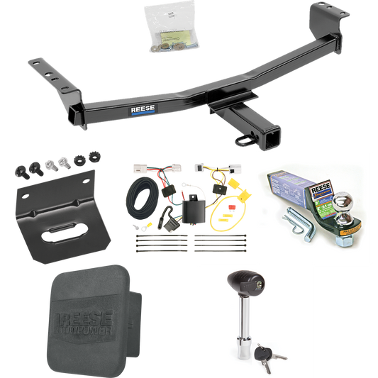 Fits 2008-2013 Nissan Rogue Trailer Hitch Tow PKG w/ 4-Flat Wiring + Starter Kit Ball Mount w/ 2" Drop & 1-7/8" Ball + Wiring Bracket + Hitch Lock + Hitch Cover (Excludes: Krom Models) By Reese Towpower