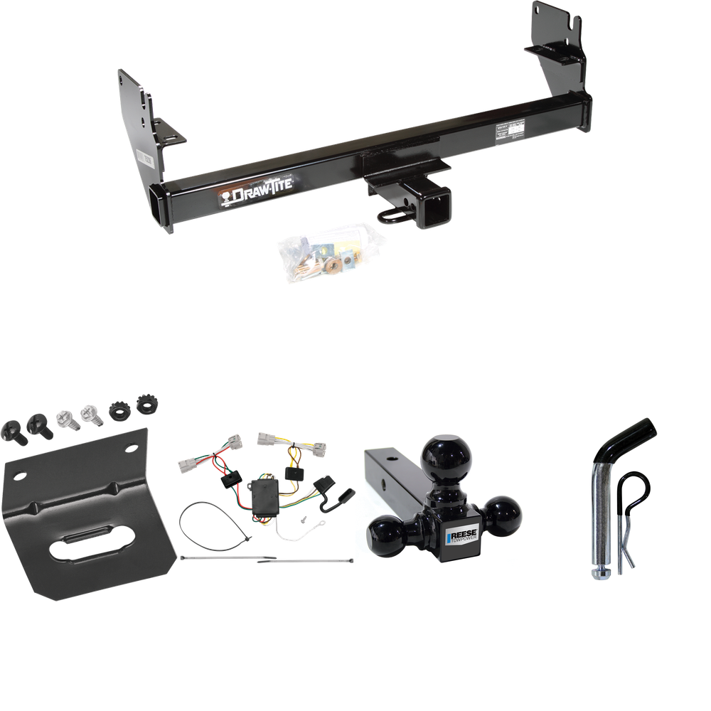 Fits 2005-2015 Toyota Tacoma Trailer Hitch Tow PKG w/ 4-Flat Wiring Harness + Triple Ball Ball Mount 1-7/8" & 2" & 2-5/16" Trailer Balls + Pin/Clip + Wiring Bracket (Excludes: X-Runner Models) By Draw-Tite