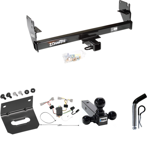 Fits 2005-2015 Toyota Tacoma Trailer Hitch Tow PKG w/ 4-Flat Wiring Harness + Triple Ball Ball Mount 1-7/8" & 2" & 2-5/16" Trailer Balls + Pin/Clip + Wiring Bracket (Excludes: X-Runner Models) By Draw-Tite