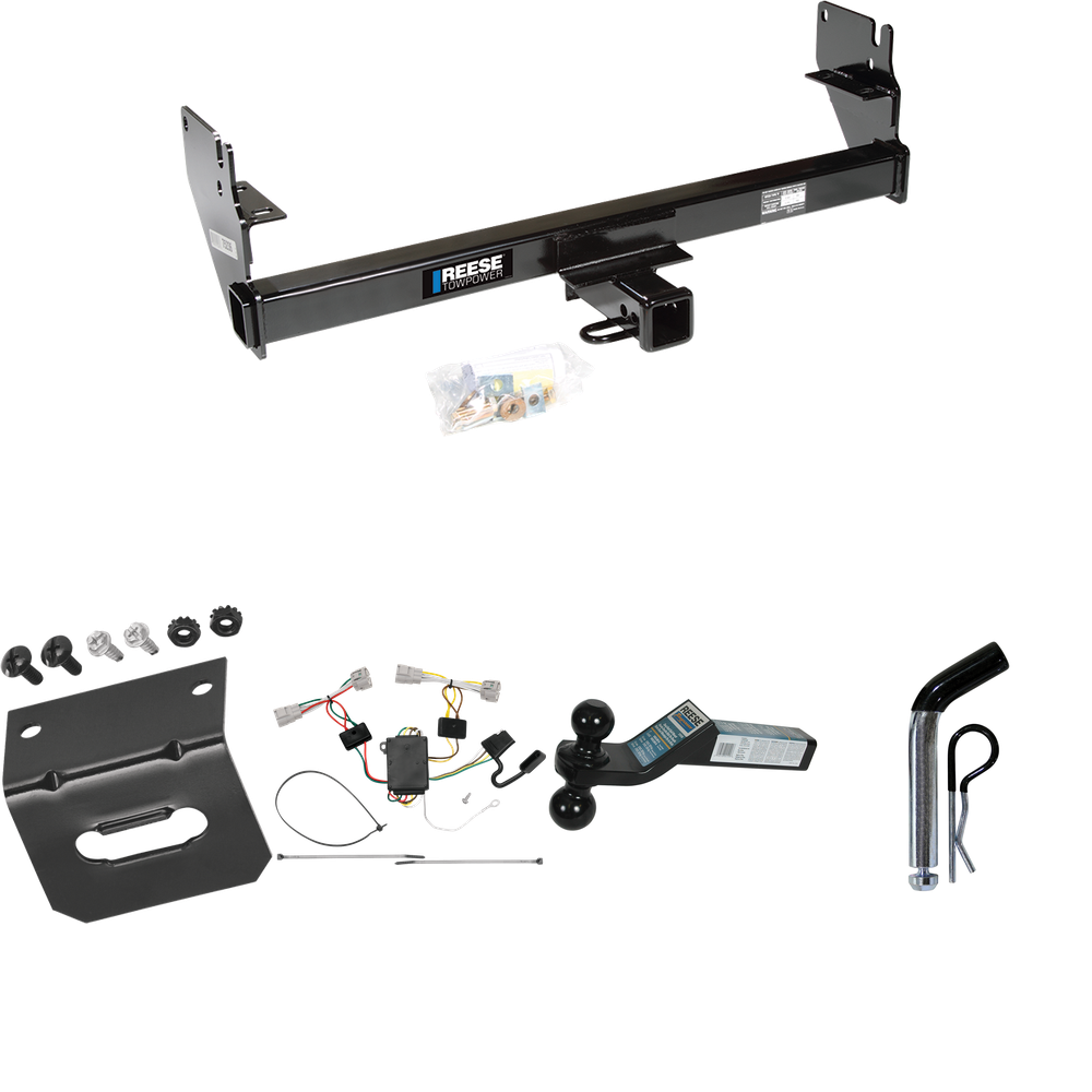 Fits 2005-2015 Toyota Tacoma Trailer Hitch Tow PKG w/ 4-Flat Wiring Harness + Dual Ball Ball Mount 2" & 2-5/16" Trailer Balls + Pin/Clip +  Wiring Bracket (Excludes: X-Runner Models) By Reese Towpower