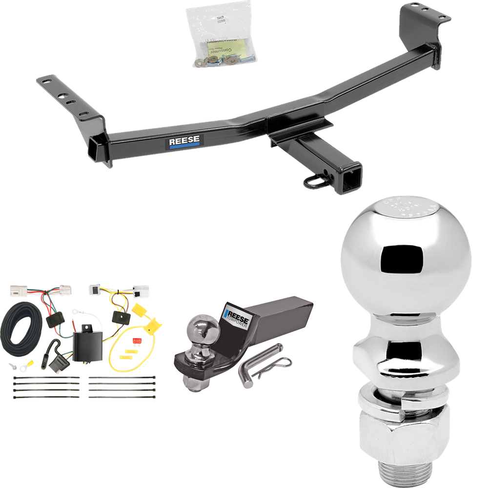 Fits 2014-2020 Nissan Rogue Trailer Hitch Tow PKG w/ 4-Flat Wiring + Starter Kit Ball Mount w/ 2" Drop & 2" Ball + 2-5/16" Ball (Excludes: Sport Models) By Reese Towpower