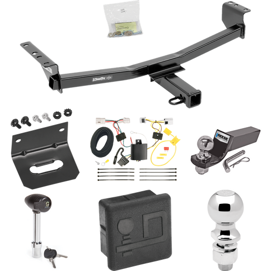 Fits 2008-2013 Nissan Rogue Trailer Hitch Tow PKG w/ 4-Flat Wiring + Starter Kit Ball Mount w/ 2" Drop & 2" Ball + 2-5/16" Ball + Wiring Bracket + Hitch Lock + Hitch Cover (Excludes: Krom Models) By Draw-Tite