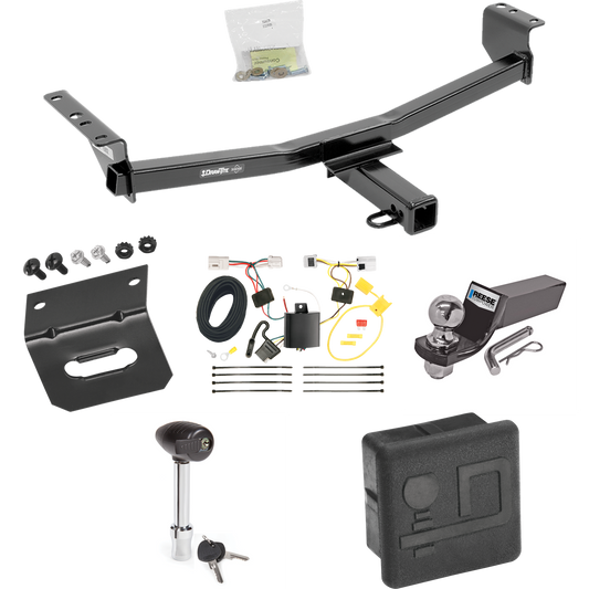 Fits 2008-2013 Nissan Rogue Trailer Hitch Tow PKG w/ 4-Flat Wiring + Starter Kit Ball Mount w/ 2" Drop & 2" Ball + Wiring Bracket + Hitch Lock + Hitch Cover (Excludes: Krom Models) By Draw-Tite