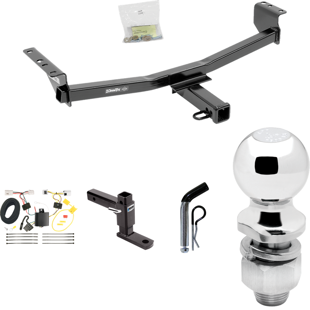 Fits 2014-2020 Nissan Rogue Trailer Hitch Tow PKG w/ 4-Flat Wiring Harness + Adjustable Drop Rise Ball Mount + Pin/Clip + 2" Ball (Excludes: Sport Models) By Draw-Tite