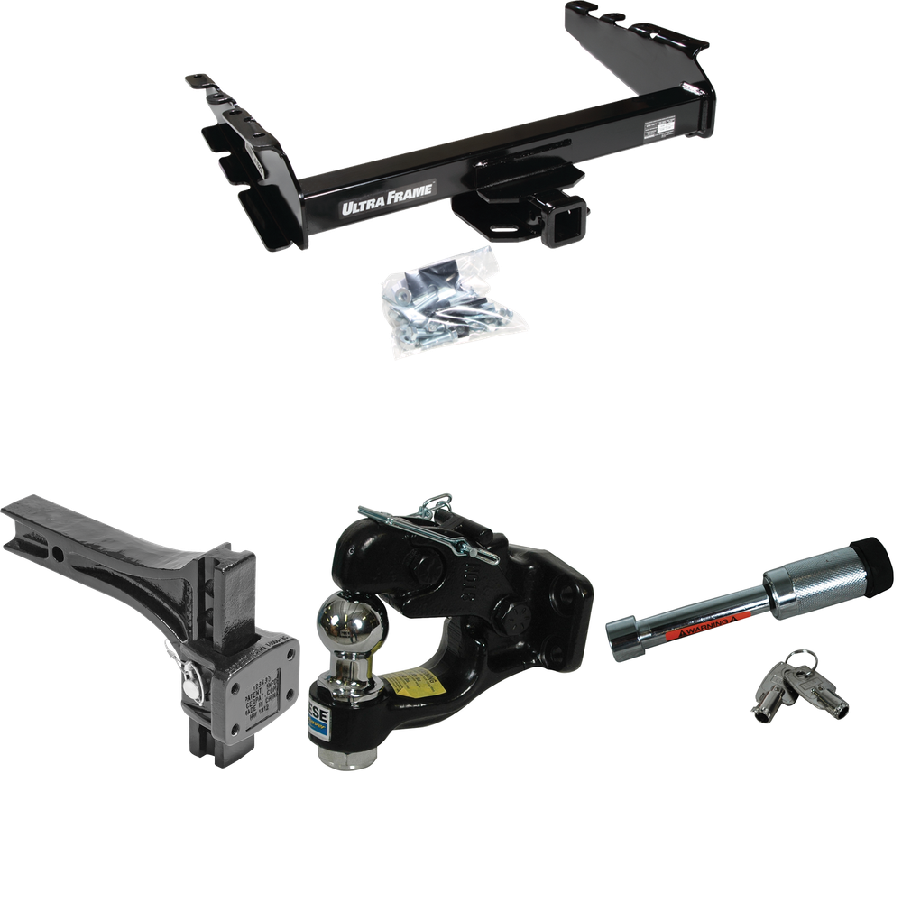 Fits 1994-2002 Dodge Ram 3500 Trailer Hitch Tow PKG w/ Adjustable Pintle Hook Mounting Plate + Pintle Hook & 1-7/8" Ball Combination + Hitch Lock By Draw-Tite