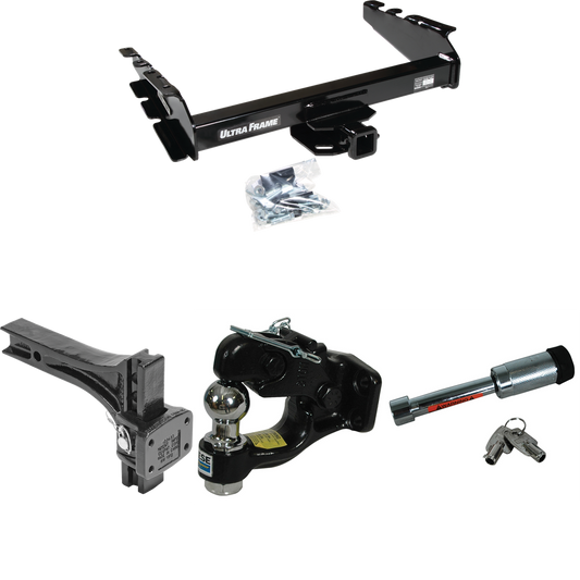 Fits 1994-2002 Dodge Ram 3500 Trailer Hitch Tow PKG w/ Adjustable Pintle Hook Mounting Plate + Pintle Hook & 1-7/8" Ball Combination + Hitch Lock By Draw-Tite