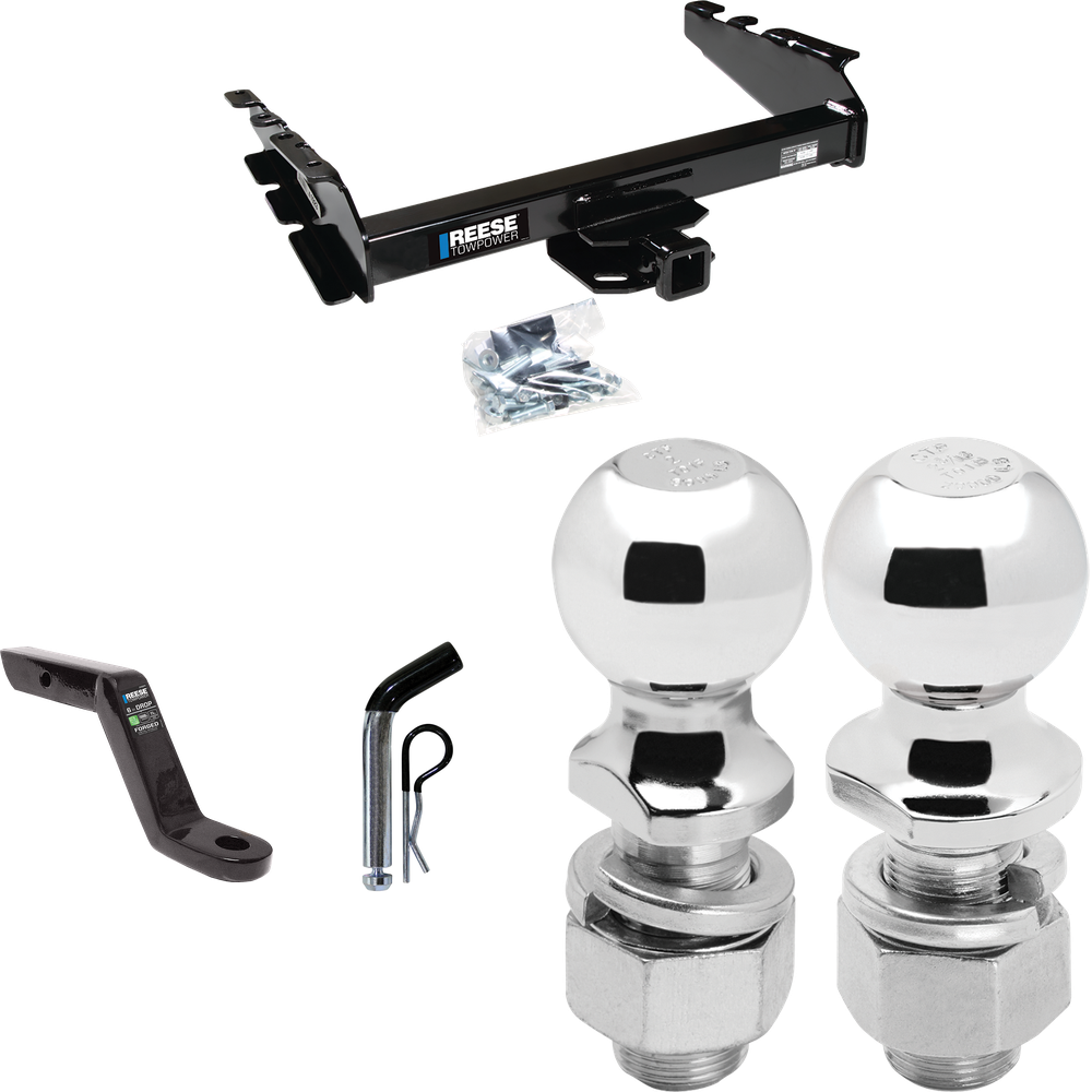 Fits 1994-2002 Dodge Ram 2500 Trailer Hitch Tow PKG w/ Ball Mount w/ 6" Drop + Pin/Clip + 2" Ball + 2-5/16" Ball By Reese Towpower