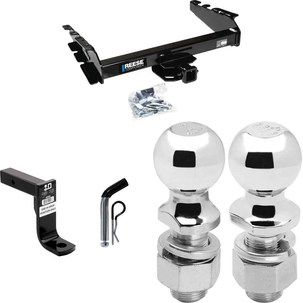 Fits 1994-2001 Dodge Ram 1500 Trailer Hitch Tow PKG w/ Ball Mount w/ 8" Drop + Pin/Clip + 2" Ball + 2-5/16" Ball By Reese Towpower