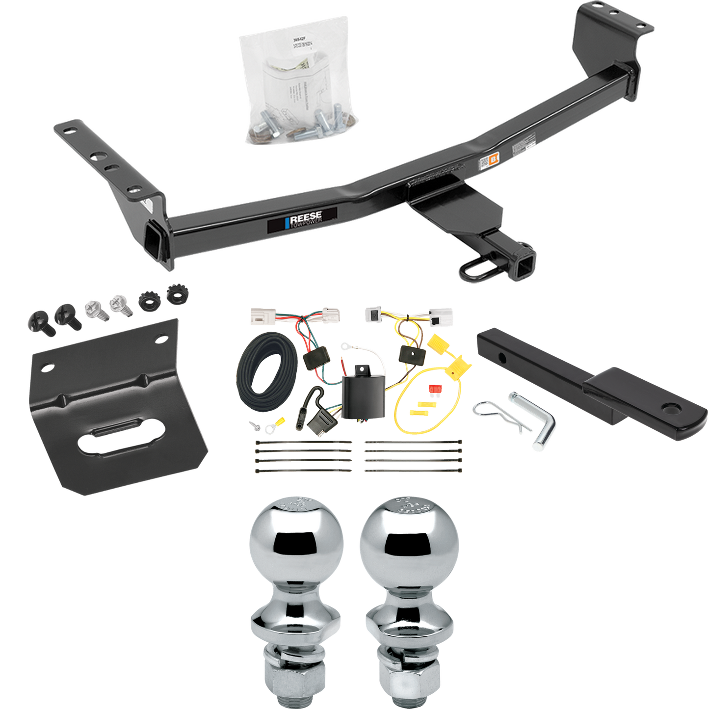 Fits 2014-2023 Nissan Rogue Trailer Hitch Tow PKG w/ 4-Flat Wiring Harness + Draw-Bar + 1-7/8" + 2" Ball + Wiring Bracket (Excludes: Sport Models) By Reese Towpower