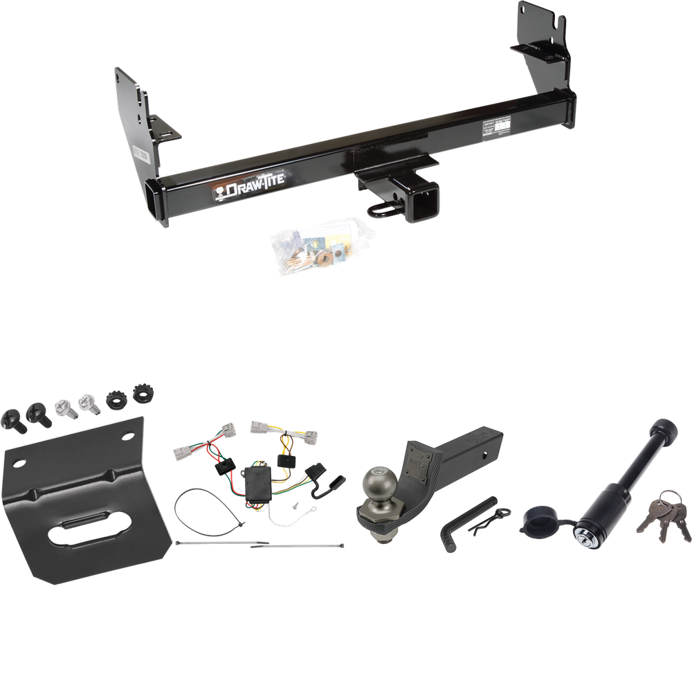 Fits 2005-2015 Toyota Tacoma Trailer Hitch Tow PKG w/ 4-Flat Wiring + Interlock Tactical Starter Kit w/ 2" Drop & 2" Ball + Tactical Dogbone Lock + Wiring Bracket (Excludes: X-Runner Models) By Draw-Tite