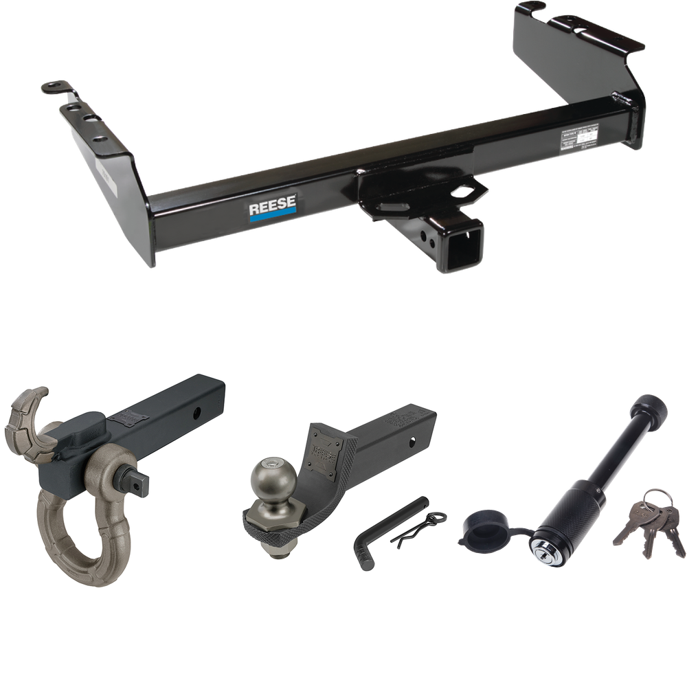 Fits 1994-1994 Dodge Ram 1500 Trailer Hitch Tow PKG + Interlock Tactical Starter Kit w/ 2" Drop & 2" Ball + Tactical Hook & Shackle Mount + Tactical Dogbone Lock By Reese Towpower