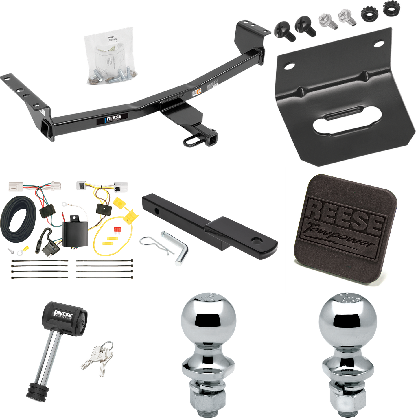 Fits 2014-2014 Nissan Rogue Select Trailer Hitch Tow PKG w/ 4-Flat Wiring Harness + Draw-Bar + 1-7/8" + 2" Ball + Wiring Bracket + Hitch Cover + Hitch Lock By Reese Towpower