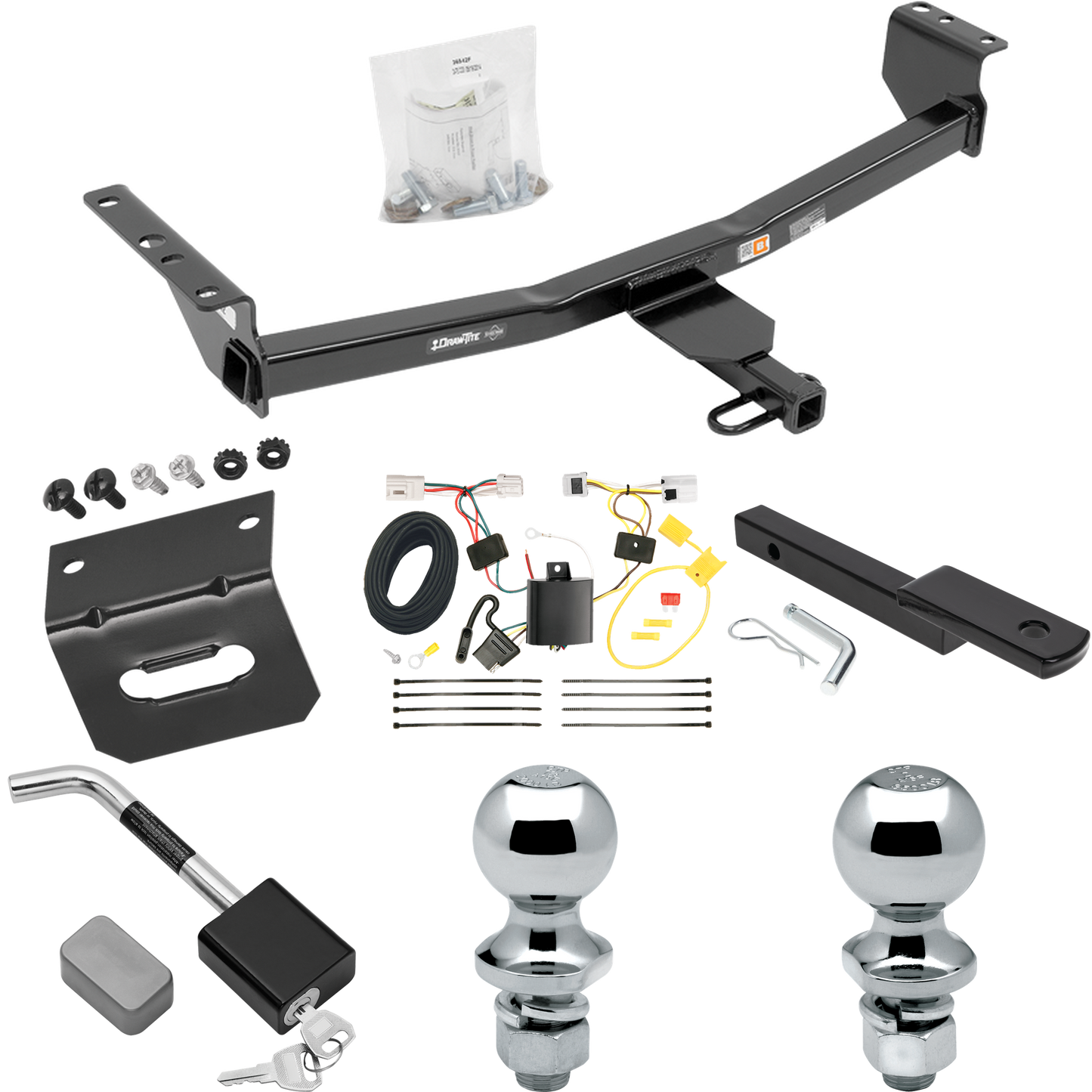 Fits 2014-2020 Nissan Rogue Trailer Hitch Tow PKG w/ 4-Flat Wiring Harness + Draw-Bar + 1-7/8" + 2" Ball + Wiring Bracket + Hitch Lock (Excludes: Sport Models) By Draw-Tite