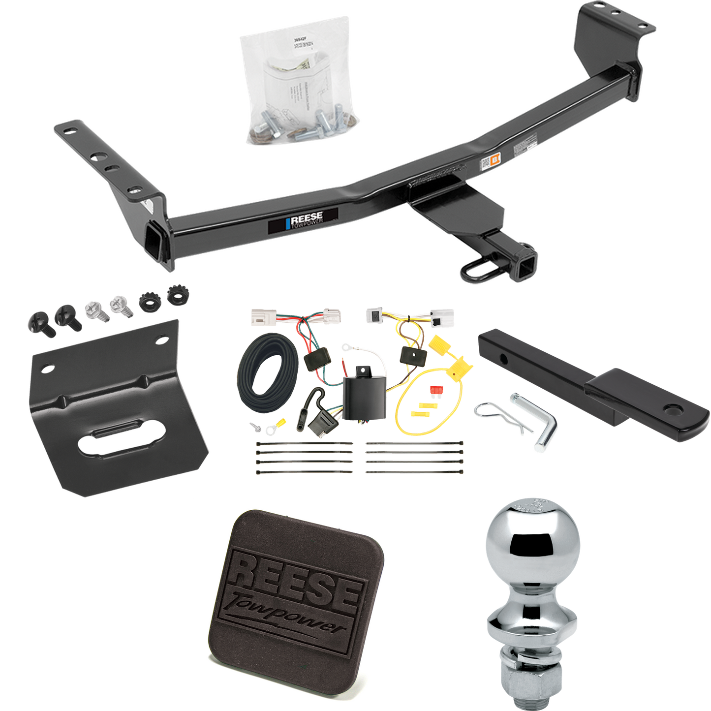 Fits 2008-2013 Nissan Rogue Trailer Hitch Tow PKG w/ 4-Flat Wiring Harness + Draw-Bar + 1-7/8" Ball + Wiring Bracket + Hitch Cover (Excludes: Krom Models) By Reese Towpower