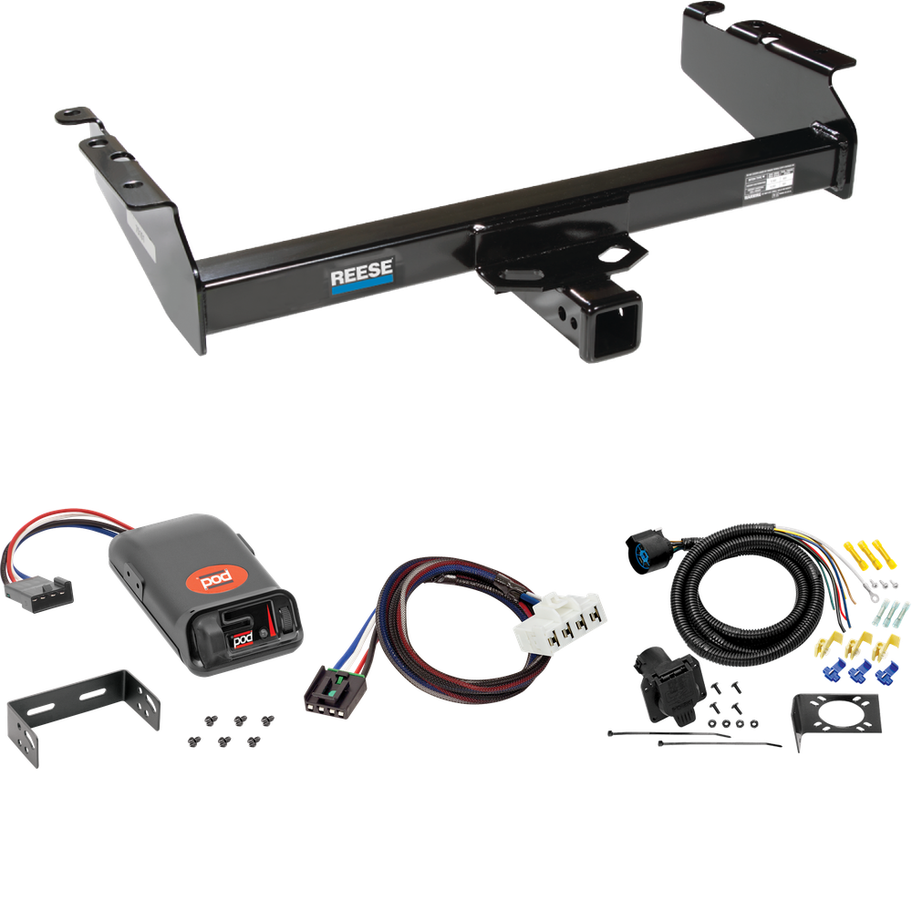 Fits 1995-2002 Dodge Ram 3500 Trailer Hitch Tow PKG w/ Pro Series POD Brake Control + Plug & Play BC Adapter + 7-Way RV Wiring By Reese Towpower