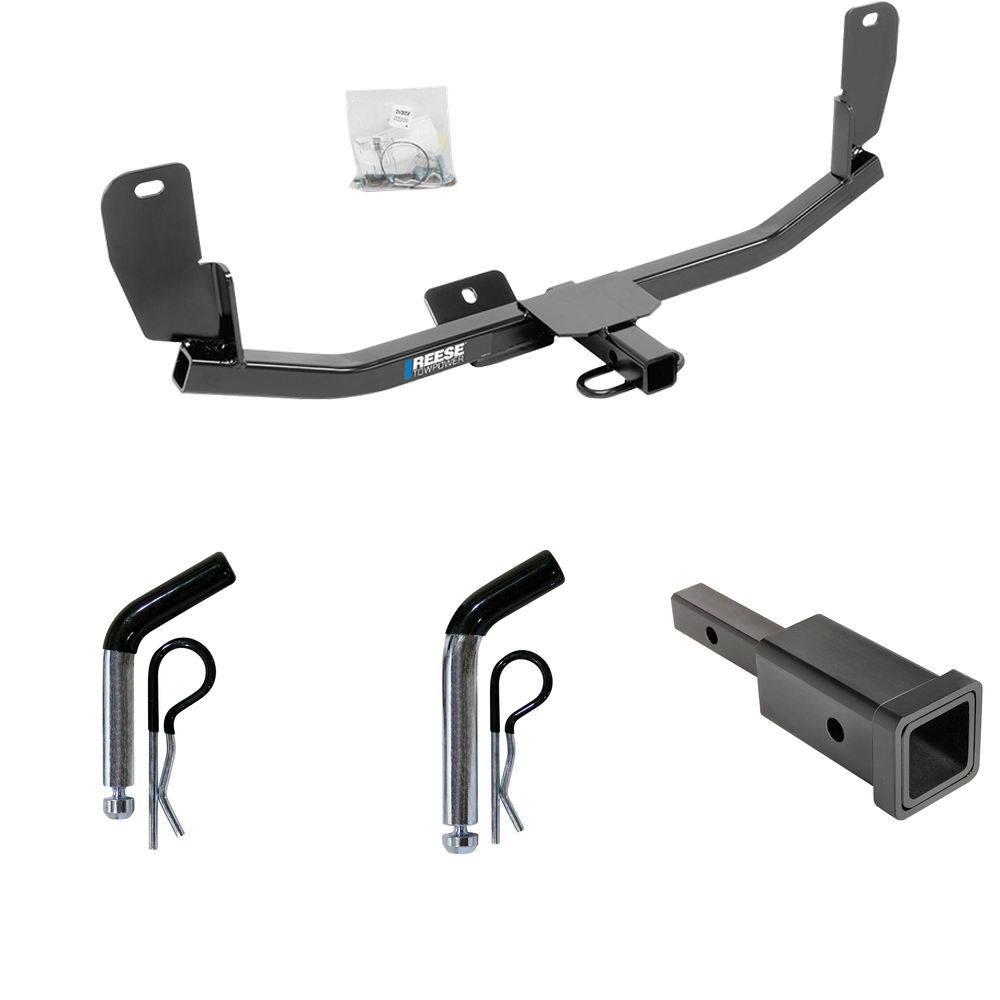 Fits 2013-2020 Hyundai Elantra GT Trailer Hitch Tow PKG w/ Hitch Adapter 1-1/4" to 2" Receiver + 1/2" Pin & Clip + 5/8" Pin & Clip (Excludes: for Korean Manufactured Vehicles Models) By Reese Towpower