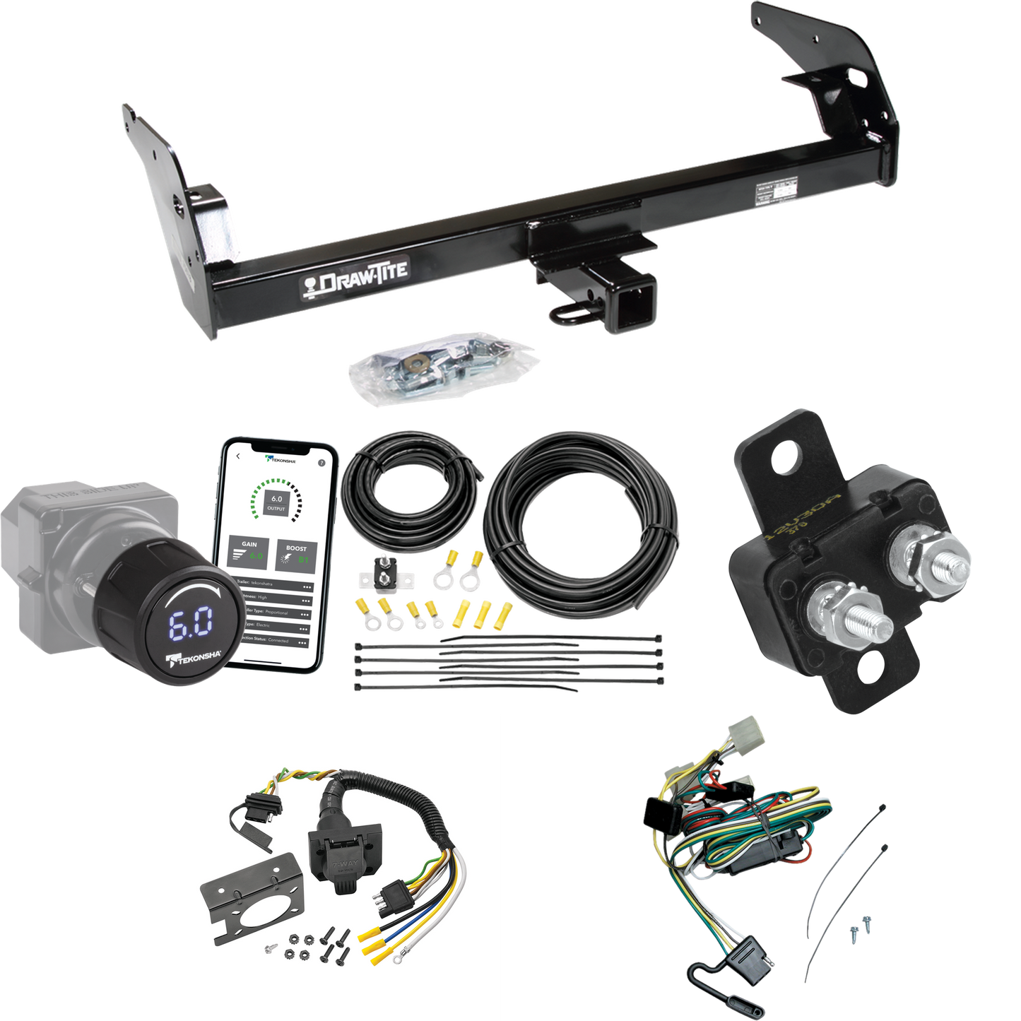 Fits 1995-2004 Toyota Tacoma Trailer Hitch Tow PKG w/ Tekonsha Prodigy iD Bluetooth Wireless Brake Control + 7-Way RV Wiring (For (App. starts 1995-1/2) Models) By Draw-Tite