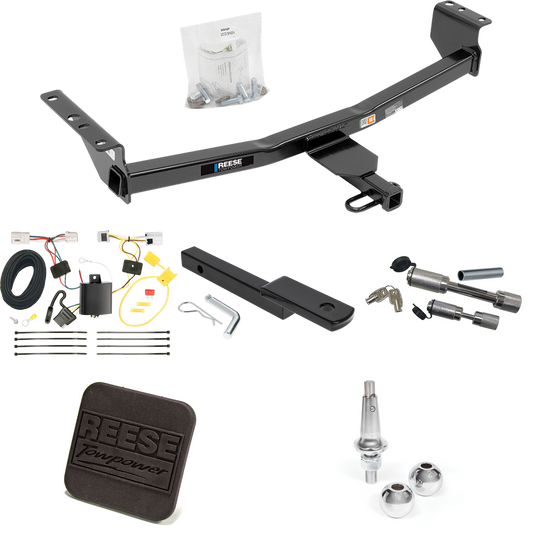 Fits 2008-2013 Nissan Rogue Trailer Hitch Tow PKG w/ 4-Flat Wiring Harness + Draw-Bar + Interchangeable 1-7/8" & 2" Balls + Hitch Cover + Dual Hitch & Coupler Locks (Excludes: Krom Models) By Reese Towpower